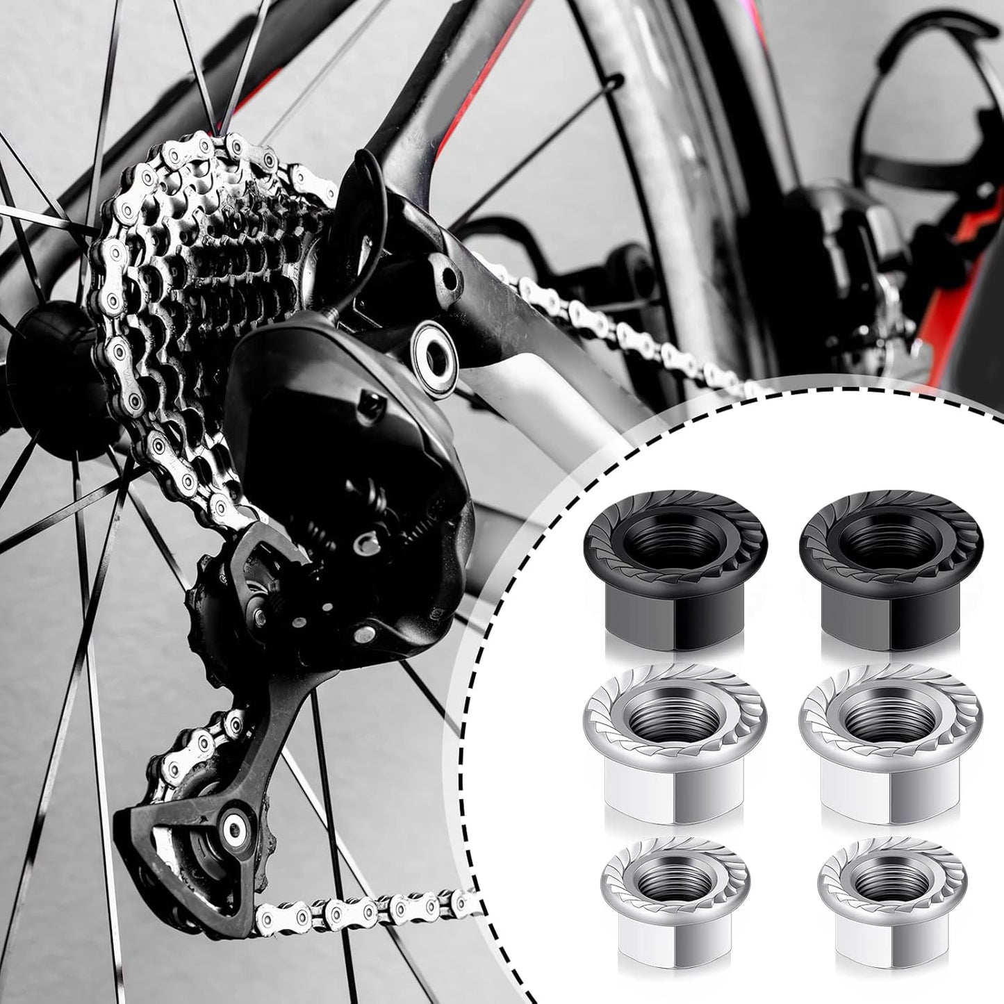 12 Pcs Bike Wheel Axle Nut and Safety Washer Kit 3 Sizes Bicycle Hub Flanged Hardware Nuts Steel Flange Nuts Wheel Retaining Bicycle Hook Hub Parts for Front and Rear Bike Wheel Mountain Road