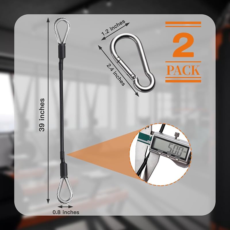 39 Inch 2-Pack Gym Extension Cables with Carabiners - Heavy Duty 5mm Steel Wire Rope for Home Gym