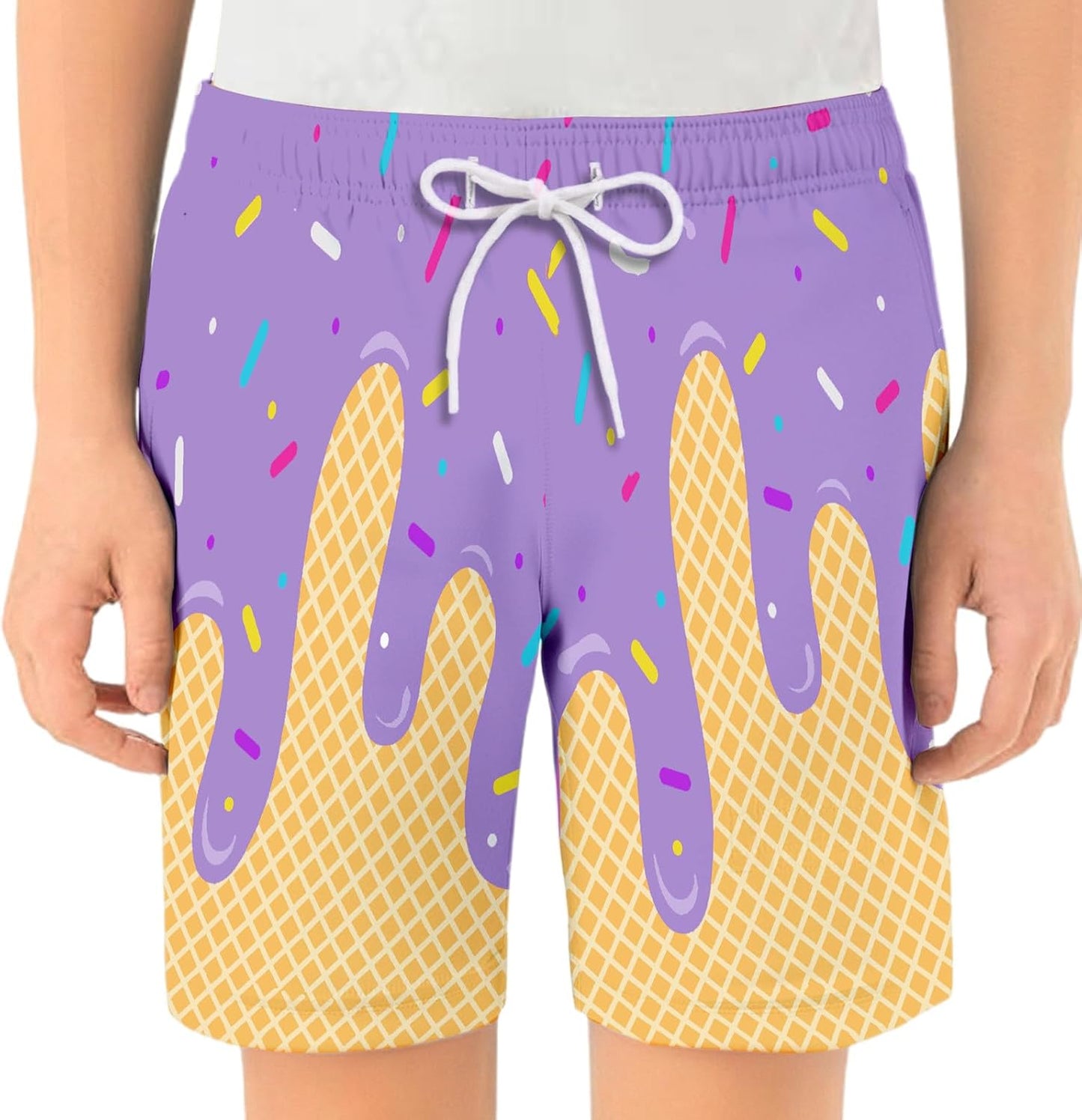 Ice Cream Boy Baseball Shorts Waffle Or Cone Preppy Shorts,Kids Youth Ice Cream Drip Track Short Pants