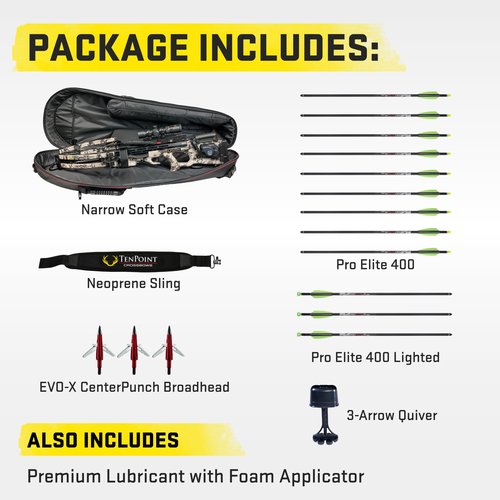 TenPoint Turbo X Crossbow Bundle, Vektra - 415 FPS - Includes 100-Yard RangeMaster 100 Scope, ACUslide Crank Cocking & Safe De-Cocking System, Accessory Kit & Narrow Soft Case