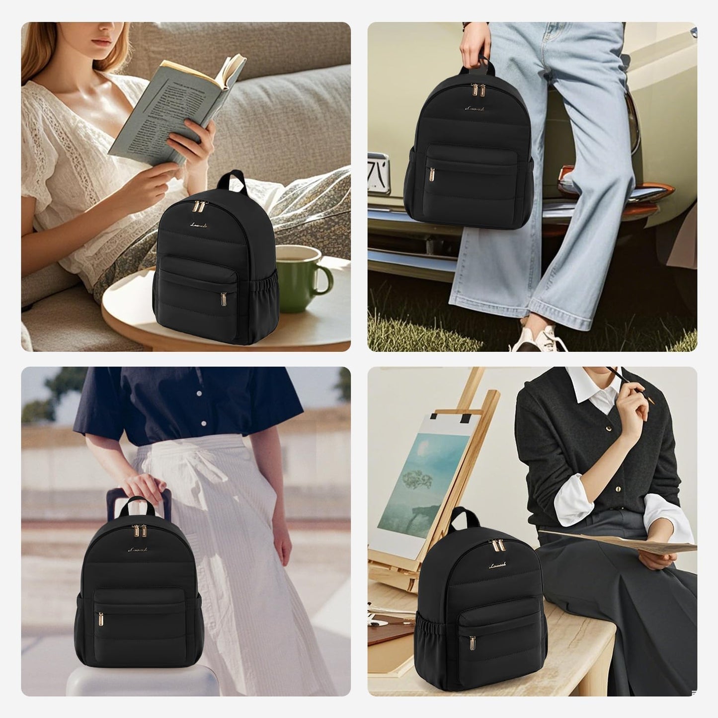 LOVEVOOK Mini Backpack Purse for Women, Small Puffer Lightweight Backpack, Casual Daily Daypack Purse for Women, back pack with Anti-theft Pocket for Travel-Black