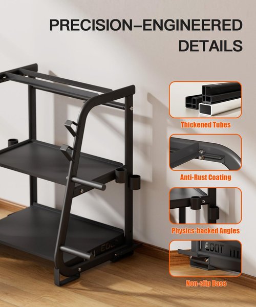 EOAT 3-Tier Dumbbell Rack Stand Only - 700LB Heavy Duty Weight Storage Organizer with Thickened Steel Tube, Adjustable Weight Stand for Dumbbells, Barbells, Kettlebells, Black/Beige
