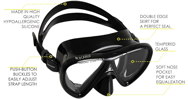Cressi Ikarus & Orion Snorkeling Set - Semi-Dry Mask & Snorkel, Black