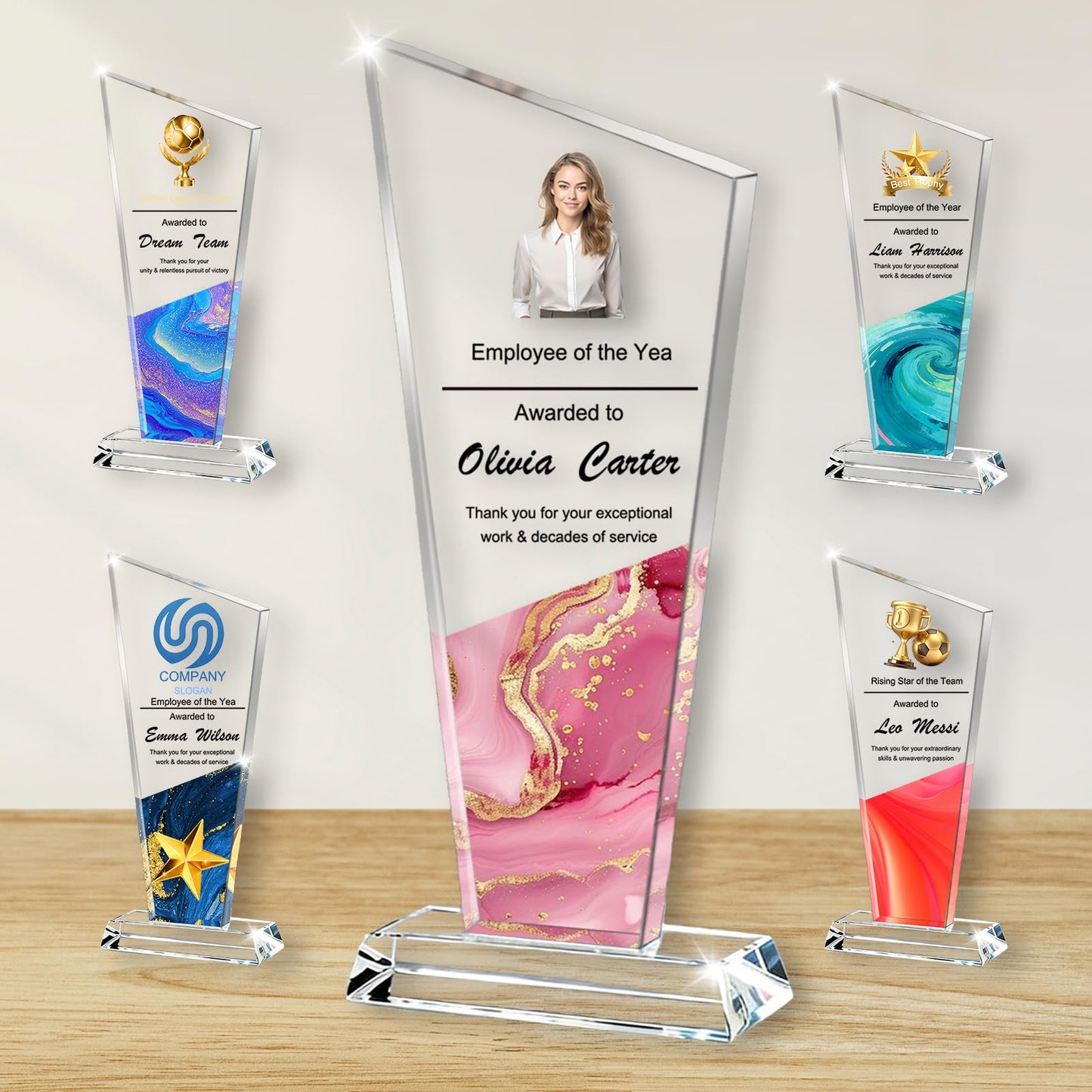 Xihedfd Personalized Crystal Trophy Trophy Award with Text Logo Photo for Employee Appreciation Team Sports Achievements Customized Office Decor Gifts for Men Women