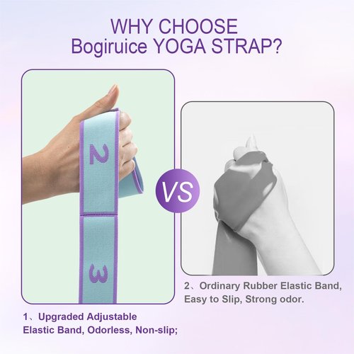 Yoga Straps for Stretching Strap Elastic for Physical Therapy Dance Yoga Pilates Gymnastics Exercise Flexible Pilates Stretch Band for Women Men (Blue and Purple)