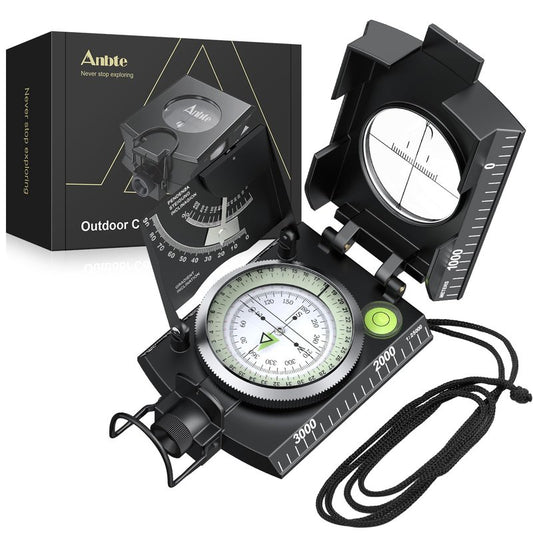 Anbte Compass Hiking Survival, IP65 Waterproof Metal Compass with Sighting Clinometer and Carry Bag, Multifunctional, Professional, for Camping Hunting Hiking Navigation, Black