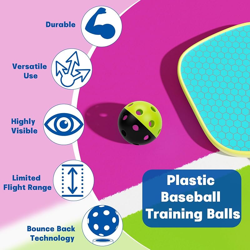 80 Pack Green/Black Two-Tone Practice Baseballs with Drawstring Bag - Lightweight Hollow Training Balls for Indoor Outdoor Use