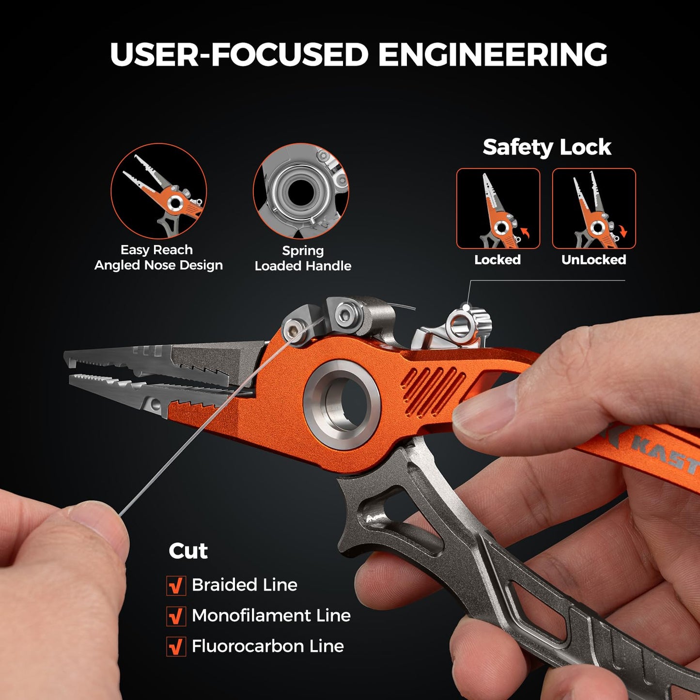 KastKing AlumaStream 7.5" Aluminum Fishing Pliers, Hook Remover, Split Ring Pliers, Fishing Gear, Fishing Gifts for Men, Corrosion-Resistant Saltwater & Freshwater Pliers, 17-4 Stainless Steel Jaws