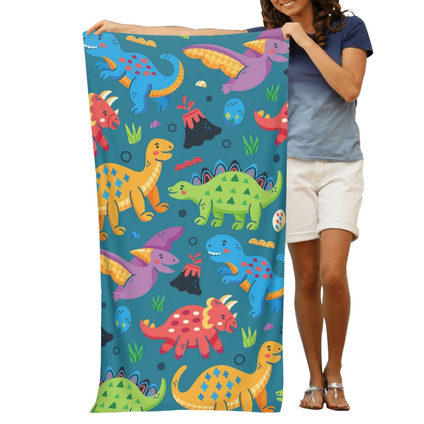 COMFAR Dinosaur Beach Towels for Boys Kids Beach Towels Bulk Toddler for Travel Pool Personalized Microfiber Oversized Quick Dry Pool Towel 30"x 60"