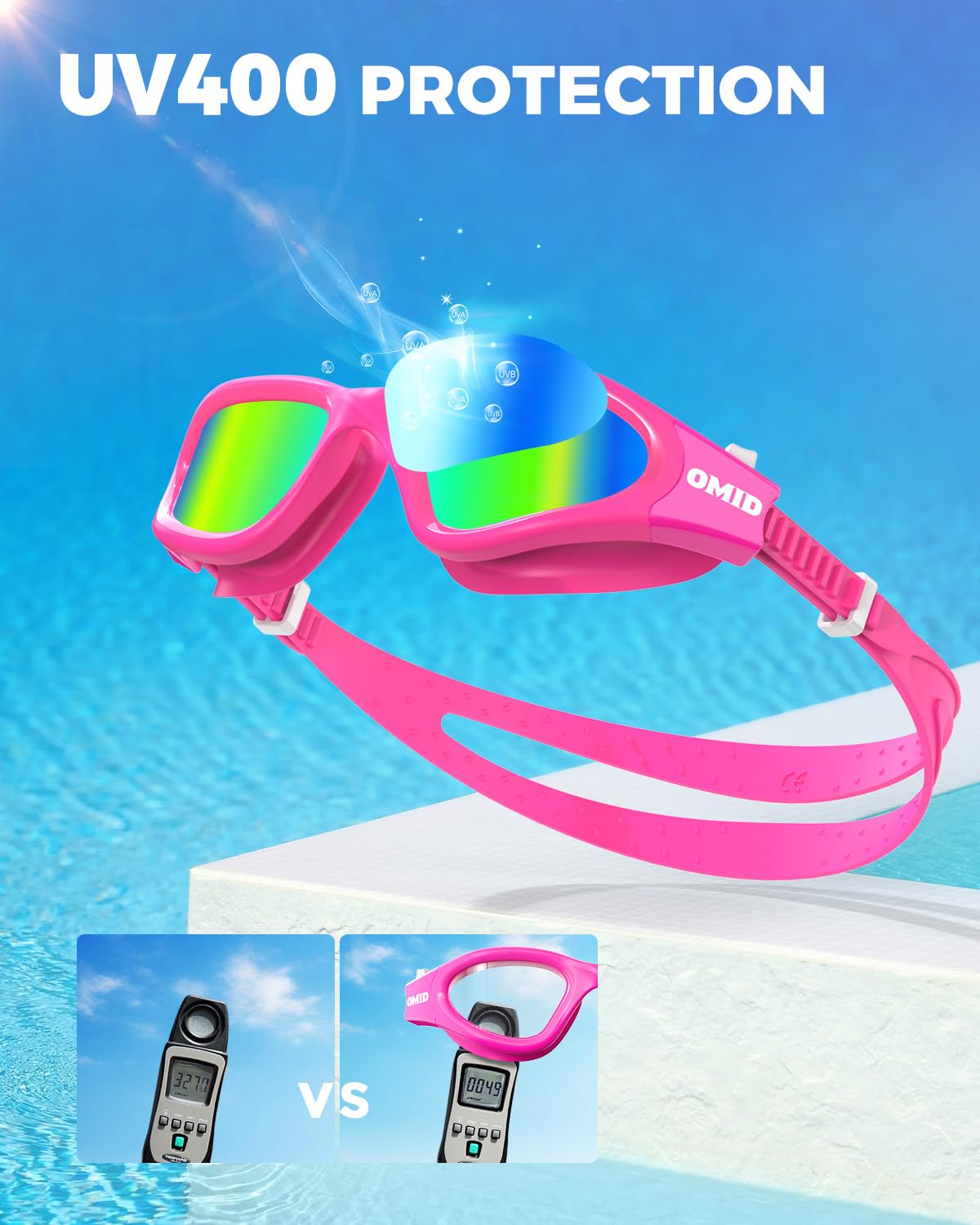 OMID Kids Swim Goggles, P2mini Lite Clear Lens Anti-Fog UV Protection Comfortable Swimming Goggles for kids Age 6-14
