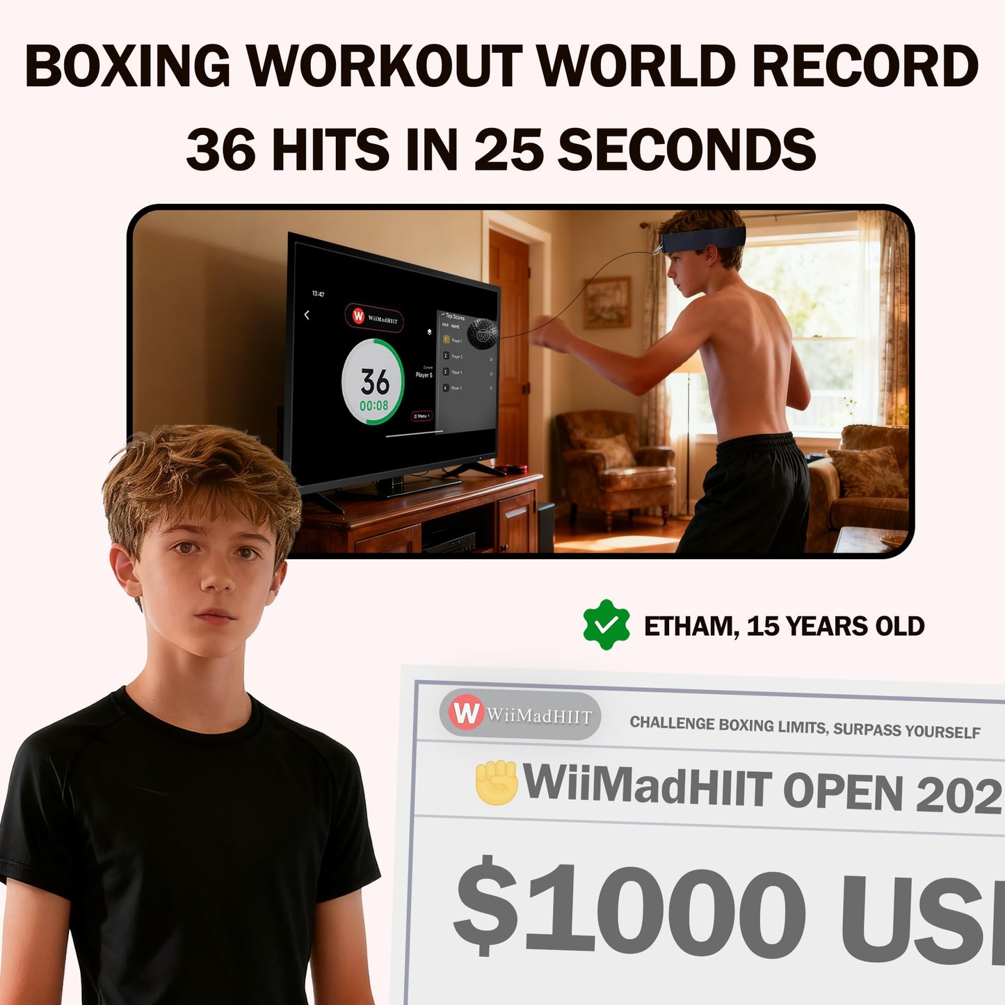 WiiMad Boxing Reflex Ball with Punch Counter App, Punching Ball with Headband, Workout Toy for Kids Teen Adults, Hand Eye Coordination Training | Boxing Equipment, Home Fun Punch Game