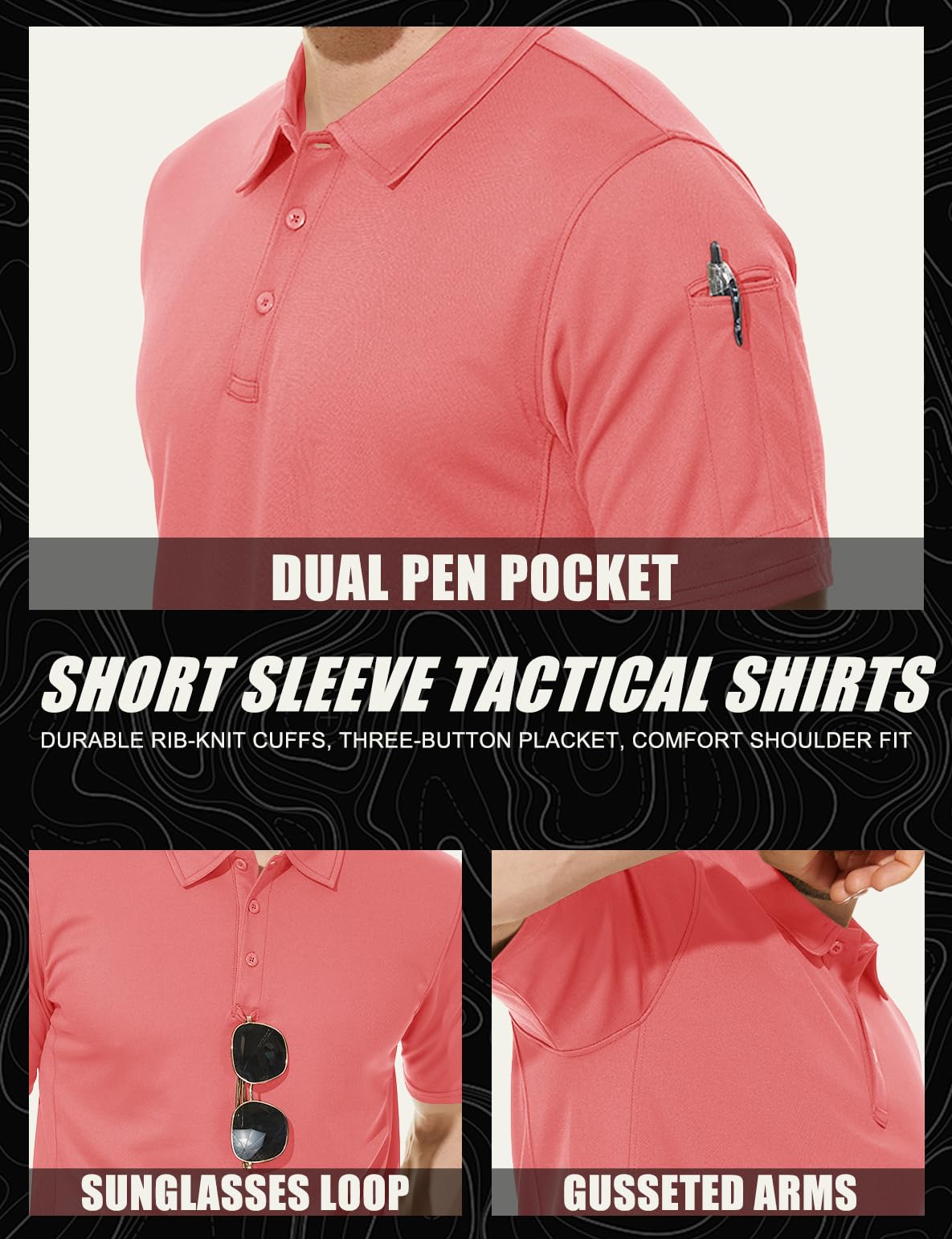 MAGCOMSEN Polo Shirts for Men Short Sleeve Quick Dry Golf Work Shirts Casual Shirt Watermelon Red L
