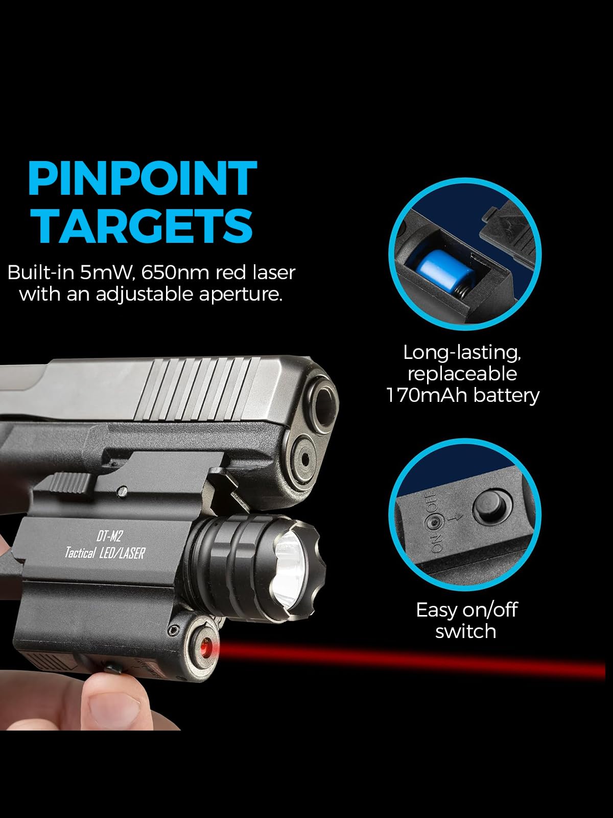 300 Lumens Pistol Light Laser Combo, Strobe Function for Green/Red/Blue Laser and Tactical Light with Slidable Rail Fits Full Size Guns w/Rail