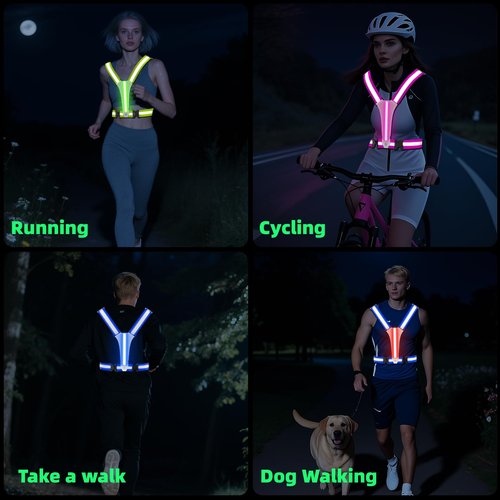 LED Reflective Vest Running Gear, 5 Lights Colors, 3 Modes, Adjustable for Running, Cycling, Walking - Led Running Vest for Men, Women, Kids(Green)