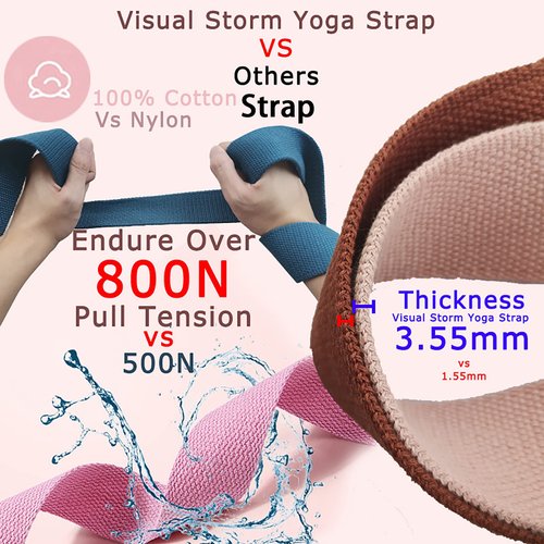 8ft Cotton Yoga Strap for Stretching with a D-Ring, Thick Cotton Nylon Yoga Belt with Extra Safe Metal Loops with Bag Set, 250g Nylon Durable Fitness Stretch Belt with Buckle As Physcial Therapy Bands Workout (Brown)