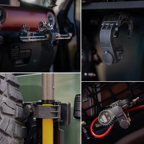 Shovel Holder Rubber Grip Mount Kit with lock Fits 0.79"-1.79" Diameter Tools Handles Quick-Release for Off-road Vehicle Roof Rack Molle Panels SUV Trucks UTV ATV M6 Nut