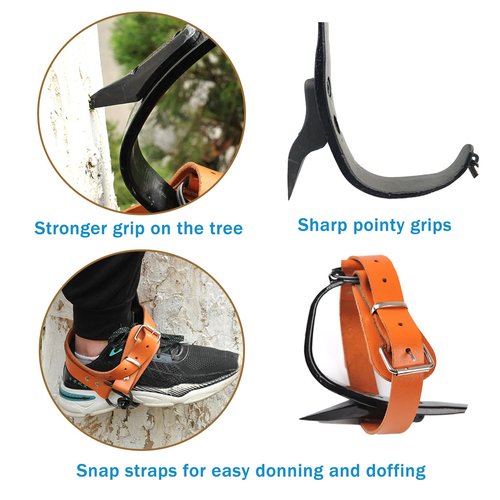 timiland Tree Climbing Gear Set,Tree Climbing Spikes,Upgraded Tree Climbing Gear with Adjustable Length Design,Tree Climbing Tool Set for Logging,Tree surgen, Hunting (Brown)