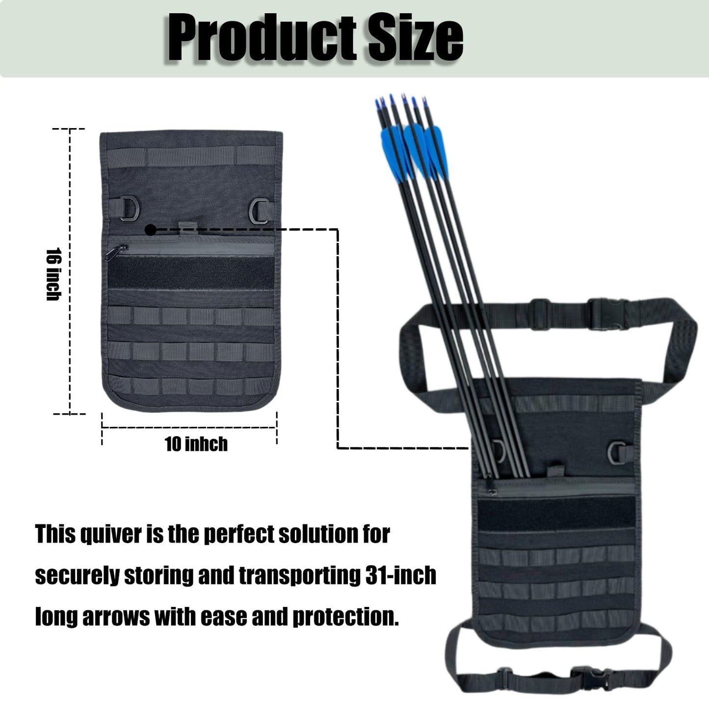 Otomitake Archery Hip Quiver Arrow Quiver 1000D Fabric Field Quiver Arrow Holder Bow Crossbow Quivers Waterproof Zipper Pocket and Waist Belt for Compound and Recurve Bow Hunting and Target Practice