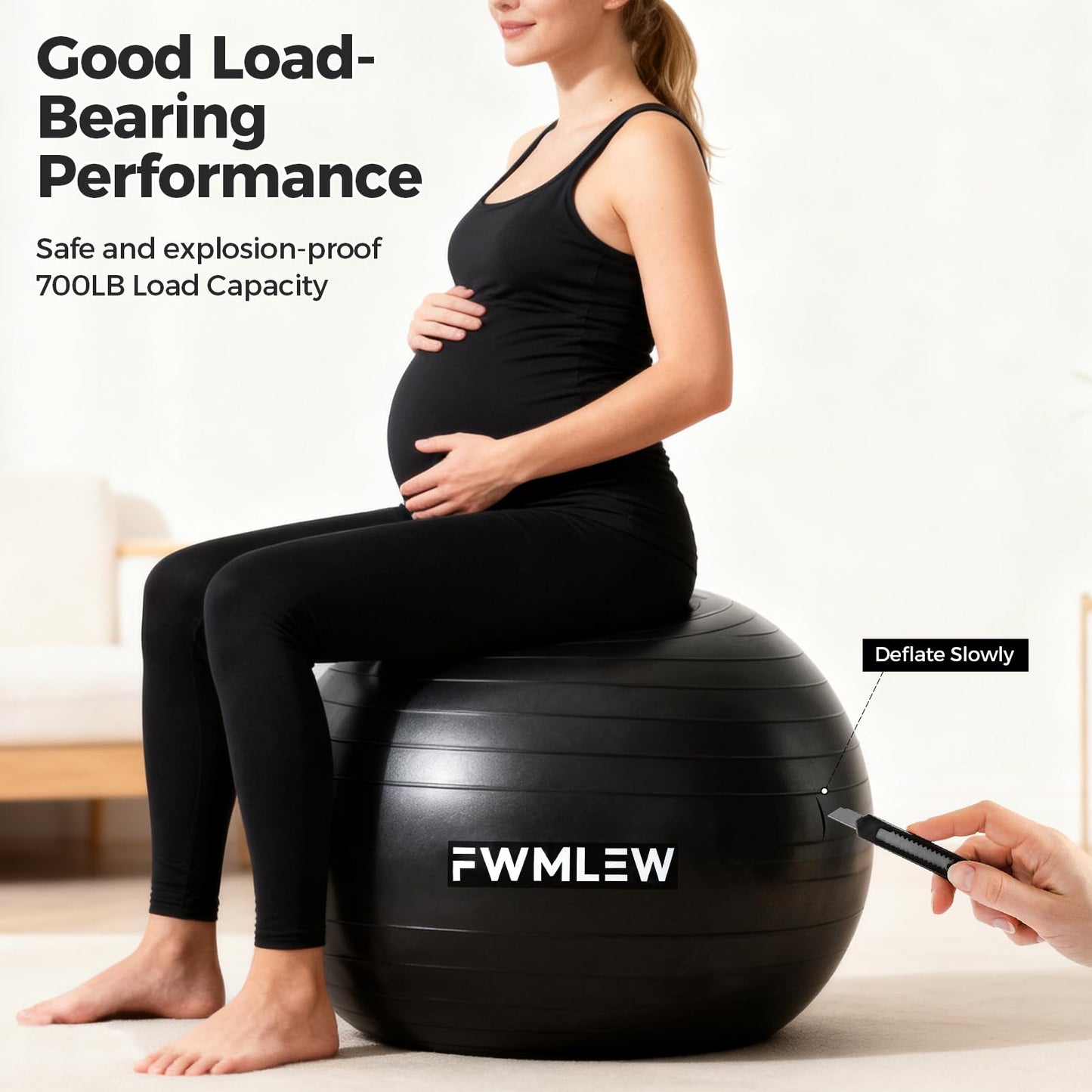 FWMLEW Extra Thick Exercise Yoga Ball, 5-Size Anti-Burst Heavy Duty Stability Gym Ball for Fitness, Core Workout, Pregnancy & Office Chair, Includes Quick Pump (L(23-26ines/58-65cm))
