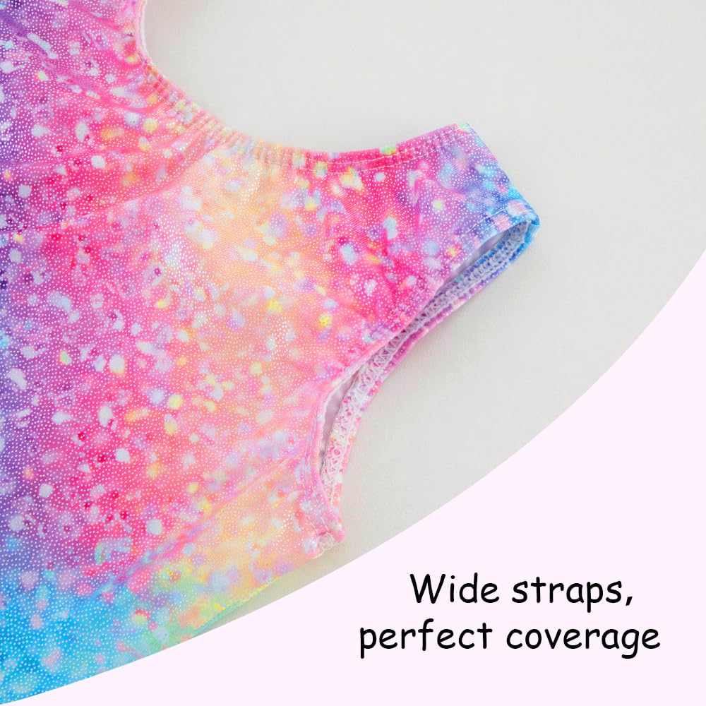 Gymnastics Leotards for Girls Toddler Dance Tumbling Outfits 5t size 6 Kids Sleeveless Biketard with Shorts Sparkly Rainbow Glitter Dancwear Unitards Clothes Bodysuit (Rainbow Glitter, 5-6 Years)