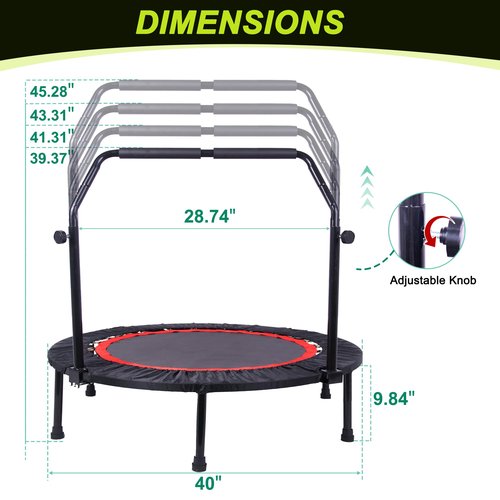 40?™â€?Mini Trampoline for Adults 400LBS Weight Capacity with Safety Pad Exercise Rebounder Trampoline for Indoor/Outdoor Workout