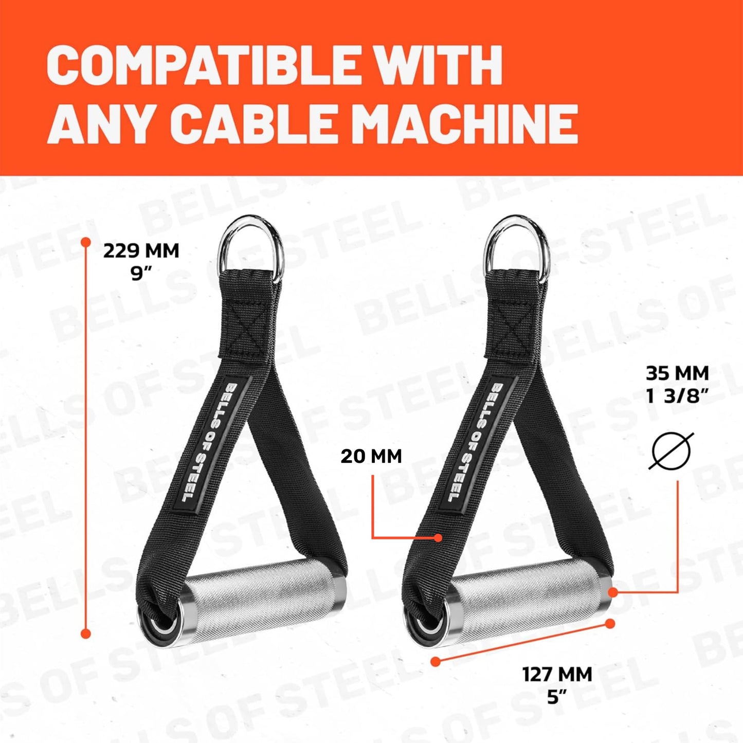Bells of Steel Aluminum Cable Handles Updated Slimmer Strap, Smooth-Bearing Rotation, Light Knurling Grip, Rust-Resistant, Sold in Pairs