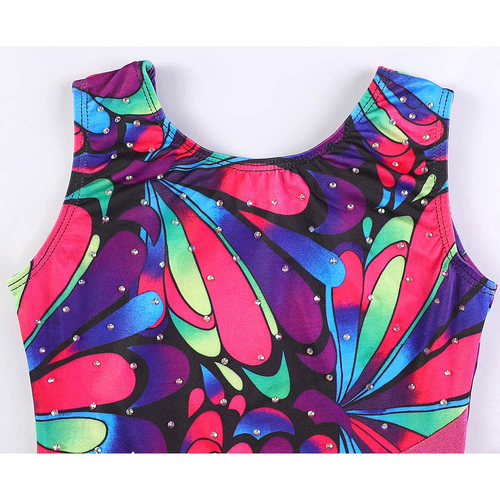 HOZIY Girls Gymnastics Leotards With Shorts Dance Sparkle Size 7-8 Years Old Rose Red Stripe