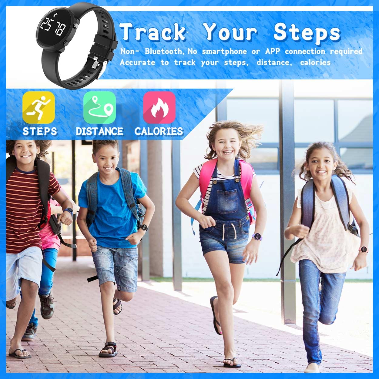 Konewos Kids Digital Fitness Tracker Watch, Outdoor Sports Boys Girls Children Wristwatch, Waterproof, with Alarm Clock, Stopwatch, Pedometer Watch (Black)