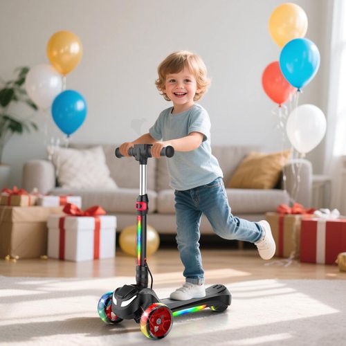 Electric Scooter for Kids Ages 3-12, 3-Wheel Electric Scooter, Electric Kick Scooter with 2 Speed, Long Battery Life, Bluetooth Music, LED Wheels, Gift for Kids (2-Speed & Bluetooth, Black)