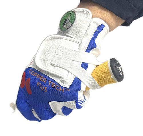 Copper Tech Golf Grip Training Gloves Men's Left OR Right Hand White/Royal Blue with Ball Marker (X-Large, Left)