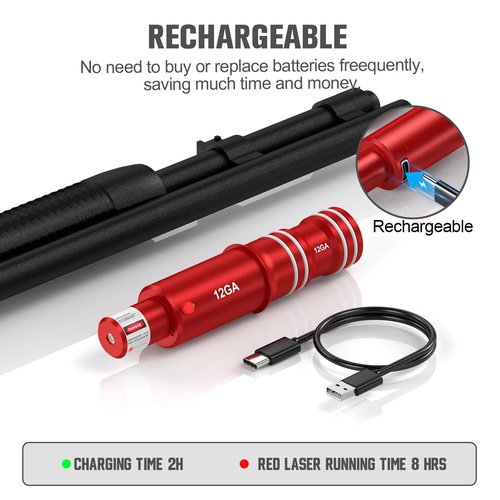 Vantara 2-in-1 12GA Laser Training Cartridge w/Bore Sighter for Dry Fire Training System - Red Laser Bullet w/Bore Sighting for Shooting Practice & Sight Calibration