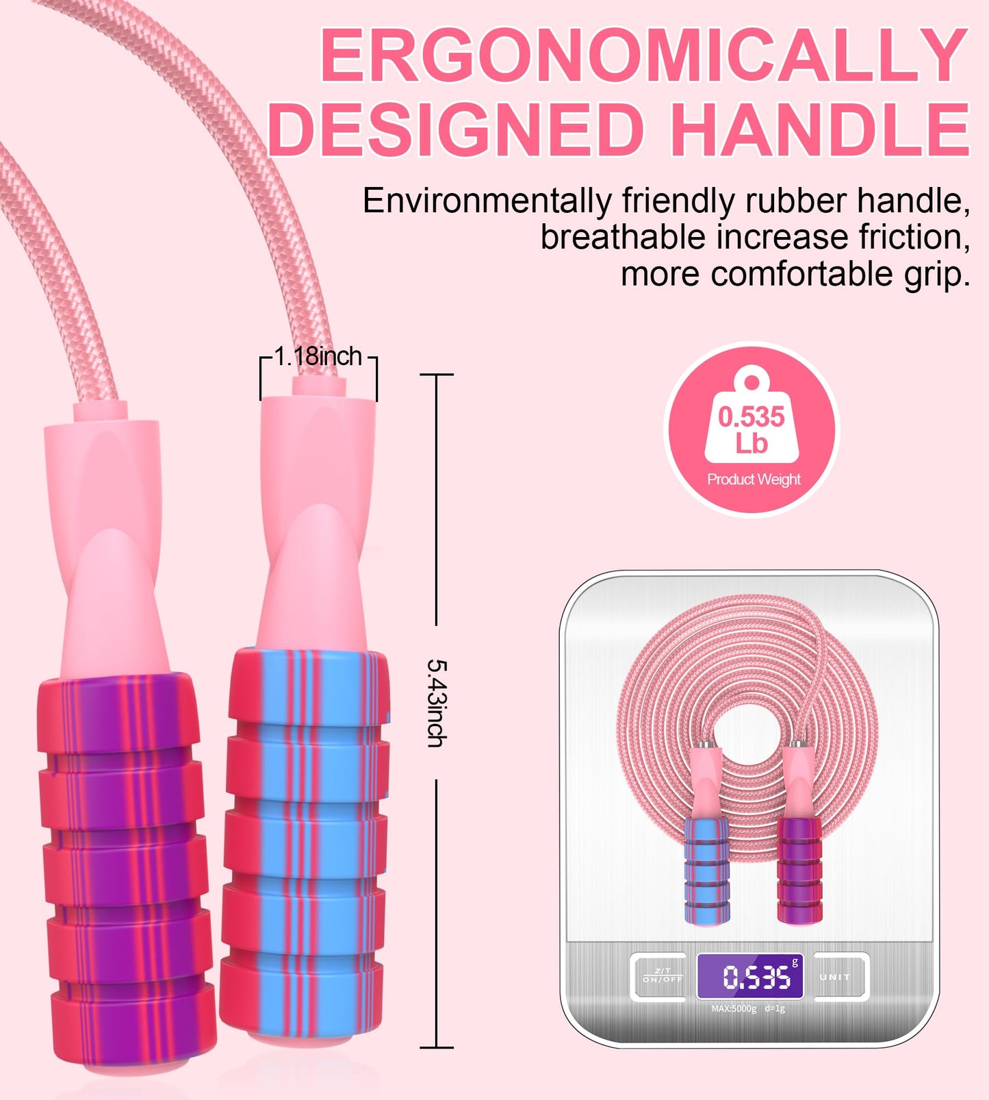 CRHOEIQ Jump Rope for Fitness, Weighted Jumprope for Women Workout, Adjustable Adult Exercise Skipping Rope for Men (Pinks)