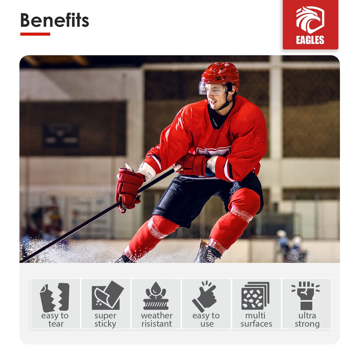 EAGLES Bulk Hockey Tape 1 or 6 Pack Black, White or Clear Multipurpose Tape Roll - Strong Adhesive - Durable Cloth or PVC Tape - Hokey Sports Gifts, Accessories, Equipment, Gear