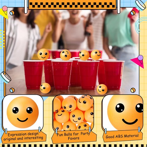 VioraWhite 24 Pcs Novelty Table Tennis Balls Bulk Cute Emotion Face Table Tennis Balls Accessories for Game Fun Birthday Gift Party Decorations