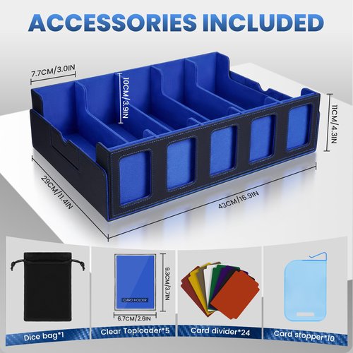 Trading Card Storage Box with Handle, 5-Row Portable Leather Deck Case for 4000+ Cards,Blue Card Collection Box with Commander Display Window for MTG, Yugioh, and Sports Cards,Gifts for Card Collector
