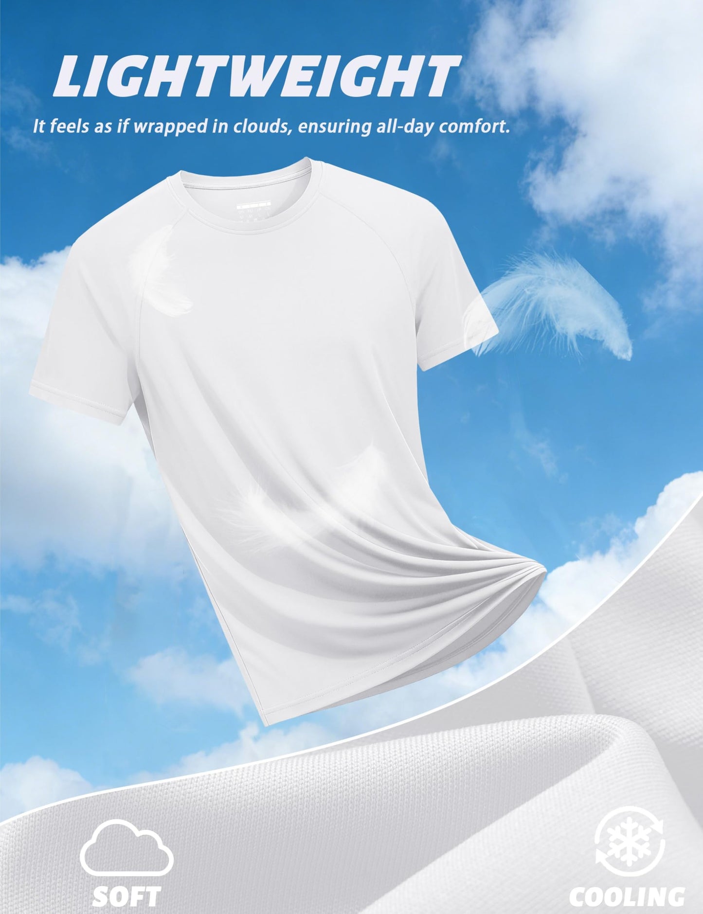 KEFITEVD SPF Shirts for Men UPF 50 Short Sleeve Swim Shirts Dry Fit Sun Protection T-Shirts Moisture Wicking Rash Guard Workout Hiking Running White Tees