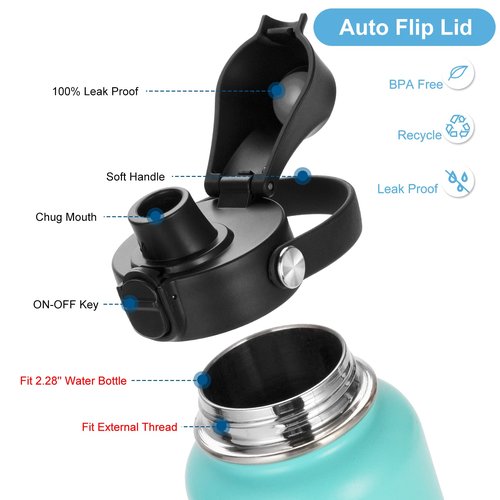 EIPOSAU Auto Flip Lid for Hydro Flask Wide Mouth, Great Spout Lid for Simple Modern, Fits for Iron Flask and Other Brands, Replacement Lid with Button Lock, 2Pack