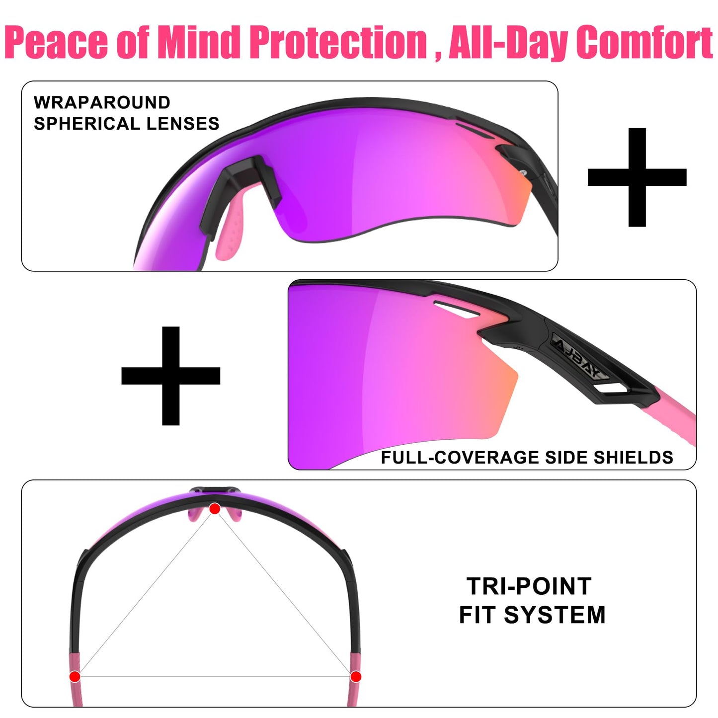 AJBAY Polarized Sports Sunglasses for Men Women,Wrap Around Sun Glasses for Running Cycling Baseball Fishing Golf Hiking