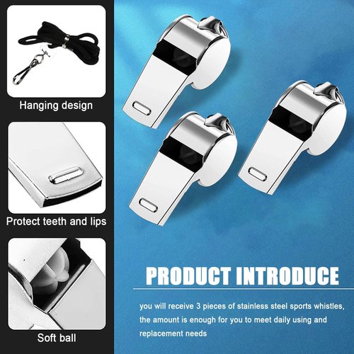 Tiankohelan 3 Pcs Whistle,Stainless Steel Sports Whistle with Lanyard for Coaches Referees Emergency Outdoor Sports