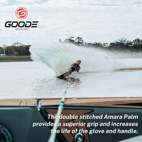 Goode 43 Pro Water Ski Gloves – Pre-Curved Finger Design, Double Stitched Amara Palm for Superior Grip and Durability, Dual Wrist Straps, Pull-Up Strap, Embroidered Logos, Performance Fit - Large