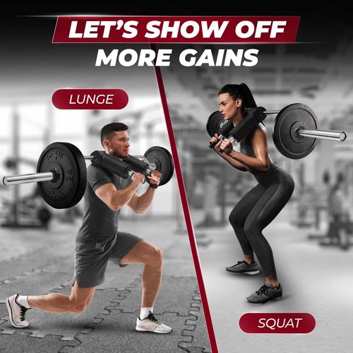 Yes4All Anti-Slip Squat Bar Attachment 1000LB, Squat Olympic Bar & Bar Pad with Comfortable Neck and Shoulder Pads, Extra Handle for Free Weights Strength Training, and Body Building, Alloy Steel