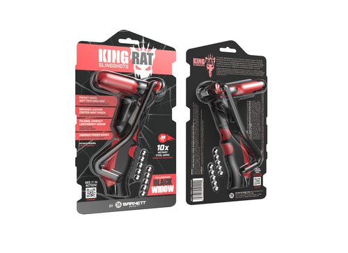 Barnett King Rat Slingshots, Black Widow Slingshot with Stabilizer & Brace, Includes Magnum Power Bands, Practice Ammo, & Brushed Leather Pouch