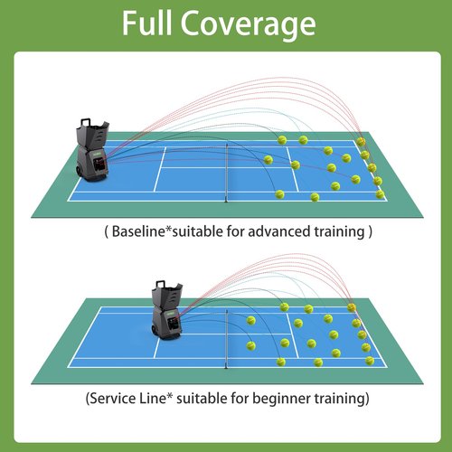 ADIBO Tennis Ball Machine, Dual Motor for Topspin and Backspin, 160-180 Balls, Max 87MPH, Built-in Lithium Battery with 6 Hours of Continuous Operation (T500)
