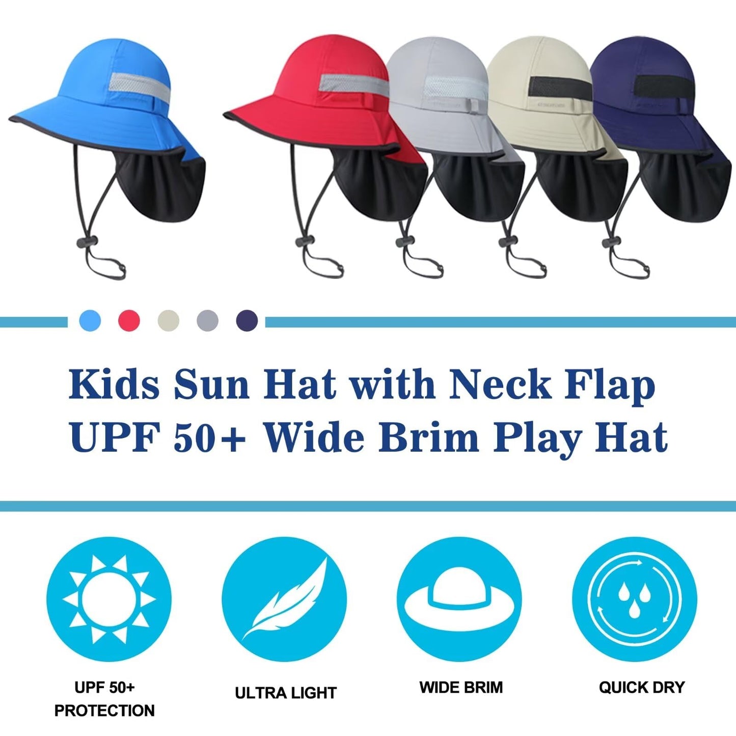 GADIEMKENSD Kids Sun Hat with Neck Flap Wide Brim Bucket Hats for Boys Girls Play Hat UPF 50+ Ultra-Light Sunhats for Beach Travel Fishing Camping Trip Light Gray 6-13 Years