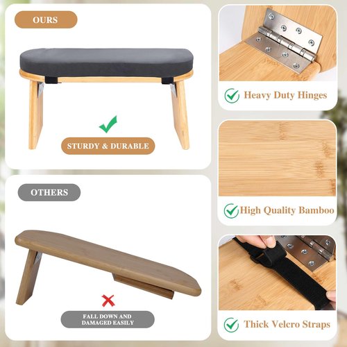 Meditation Bench with Cushion Foldable Ergonomic Bamboo Kneeling Stool Seiza Bench Wooden Meditation Stool Chair Zen Lotus Yoga Stool Floor Sitting Prayer Bench Removable Pillow-Dark Grey
