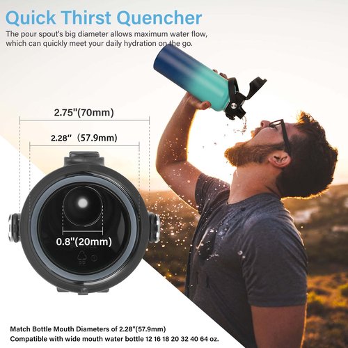 EIPOSAU Auto Flip Lid for Hydro Flask Wide Mouth, Great Spout Lid for Simple Modern, Fits for Iron Flask and Other Brands, Replacement Lid with Button Lock, 2Pack