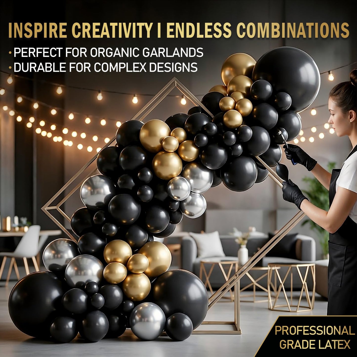 Bezente Pro Duralatex Black Balloons - 100 Pack 12 inch Extra-Thick Black Balloons for Long-Lasting Professional Party Decorations, Large New Year Birthday Graduation Wedding Anniversary