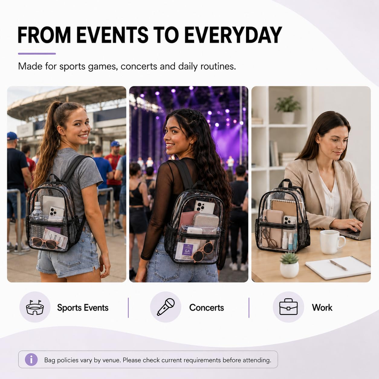 BTOOP Mini Clear Backpack for Stadium Events, 12 x 9 x 5 Inch Transparent PVC Bookbag, Fits Within Common 12x12x6 Stadium Bag Limits, for Concerts, Festivals, Women and Teens