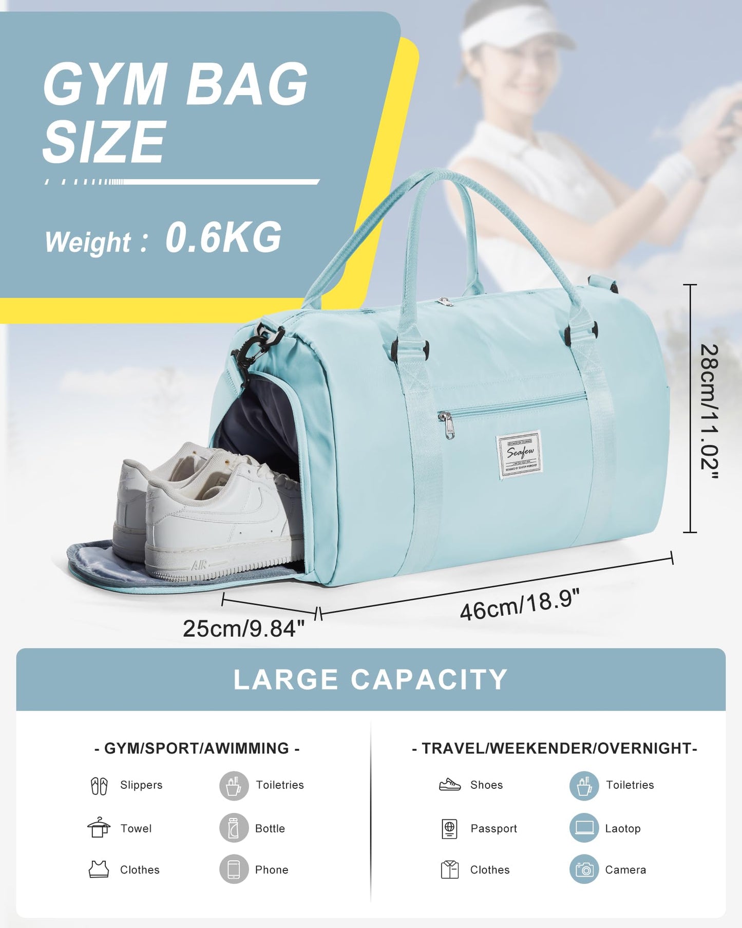 Gym Bag Womens Mens with Shoes Compartment and Wet Pocket Travel Duffel Bag for Women for Plane Sport Gym Tote Bags with Toiletry Bag Waterproof Weekend Overnight Carry on Bag Hospital Holdalls