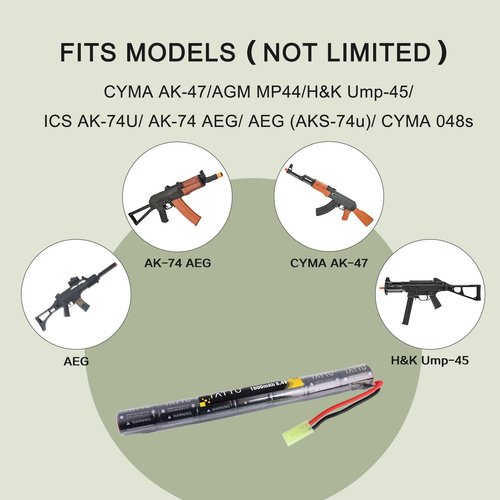 Tattu 8.4V NiMH Airsoft Battery,1600mAh Butterfly Nunchuck Stick Battery with TMY Connector for Airsoft Gun